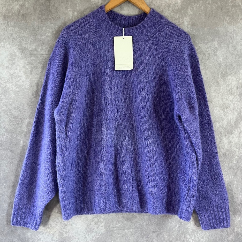 COS Alpaca Wool Sweater Womens Small Purple Fuzzy Knit Crewneck Pullover NEW